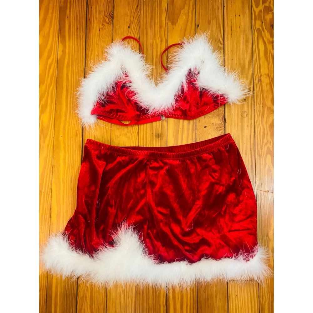 Secret Treasures Red Velvet Faux Fur Trim Holiday Lingerie Set 1X Mrs Claus